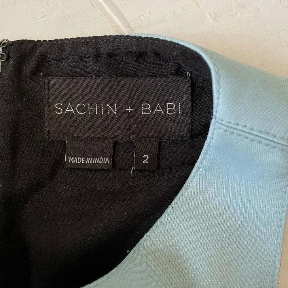 Sachin + Babi Baby Blue Diagonal Trim Y2K Mini A-Line Sleeveless Dress Size 2 - Picture 3 of 11